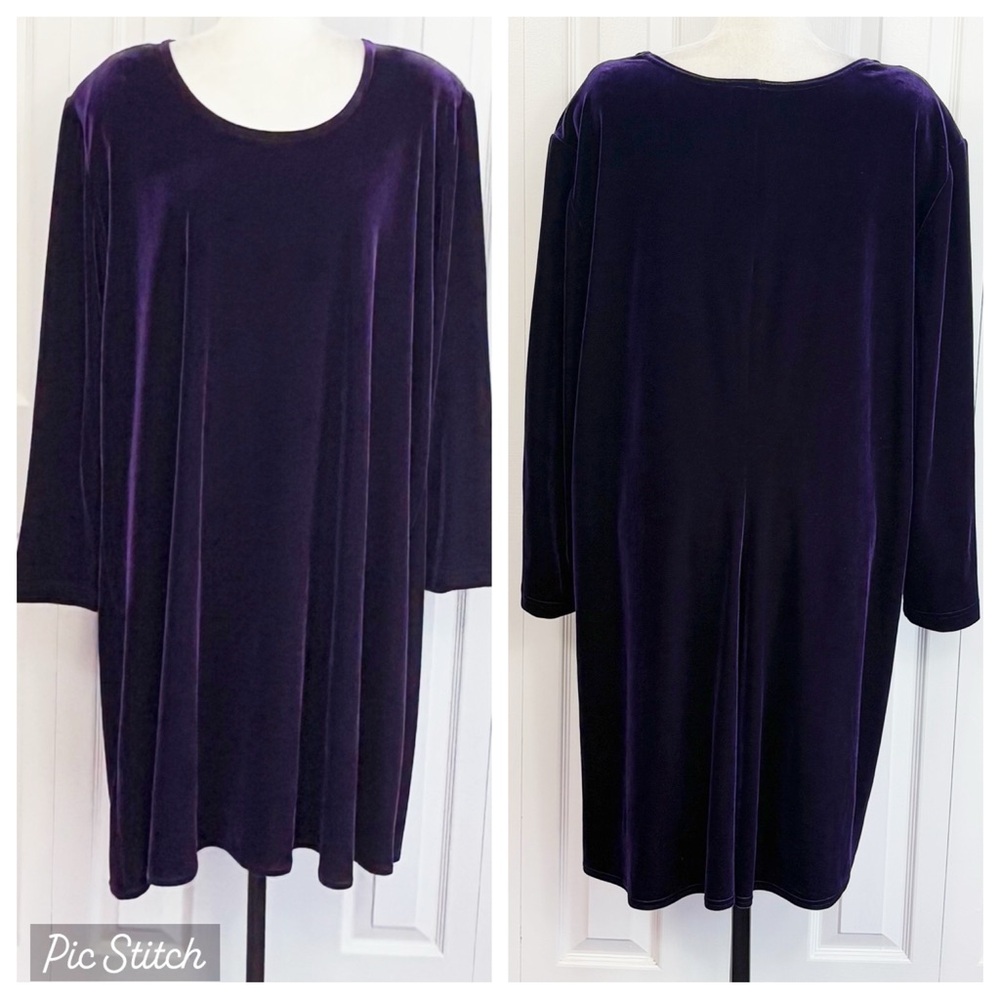Vintage Sharon Anthony Purple Velvet Long Sleeve Tunic Mini Dress 3X
